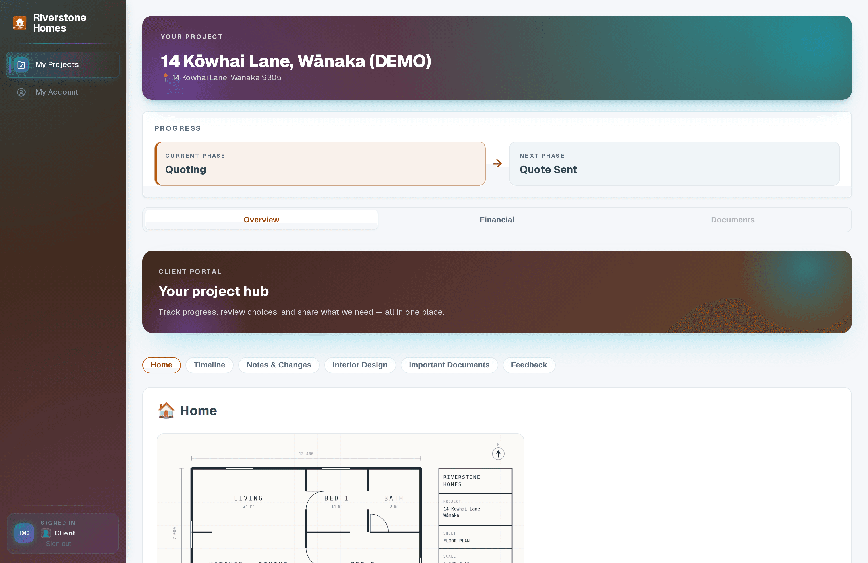 A client's live portal feed for their build
